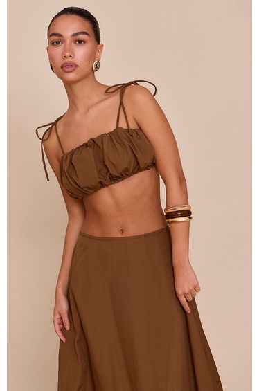 Chestnut Cotton Poplin Tie Strap Bralette