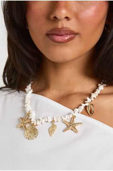 Ocean Seashell Charm Necklace - gold