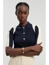 Rib Knit Military Colour Block Short Sleeve Top - 1