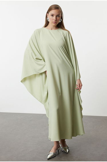 Green Butterfly Cut Satin Woven Evening Dress