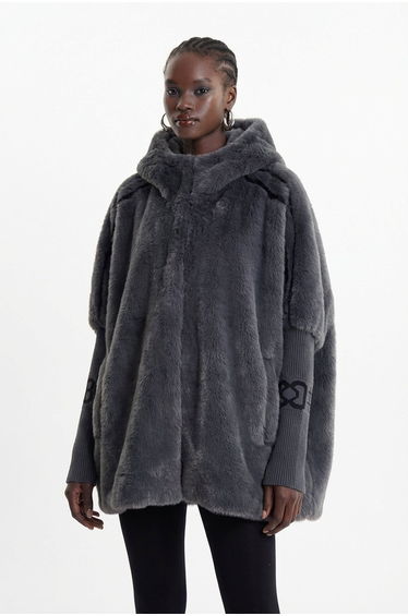 Ekkebert Faux Fur Hooded Jacket In Charcoal Gray