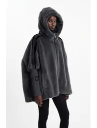 Ekkebert Faux Fur Hooded Jacket In Charcoal Gray - 1
