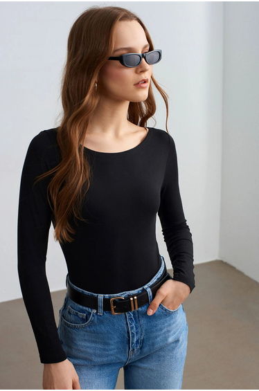 Dilvin Slim Fit Boat Neck Bodysuit