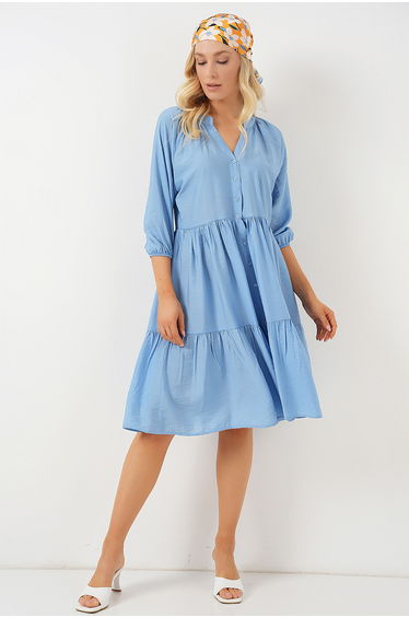 BDART Textured Midi Dress with Button Closure