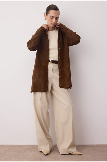 Light Brown Buttoned Knit Cardigan