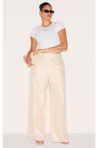 Plus Cream Textured Woven Tailored Trousers