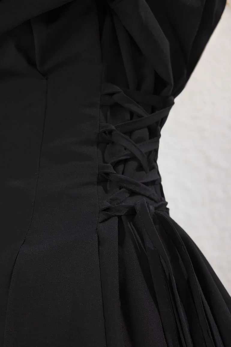 قميص بتداخل دانتيل لون أسود - 2