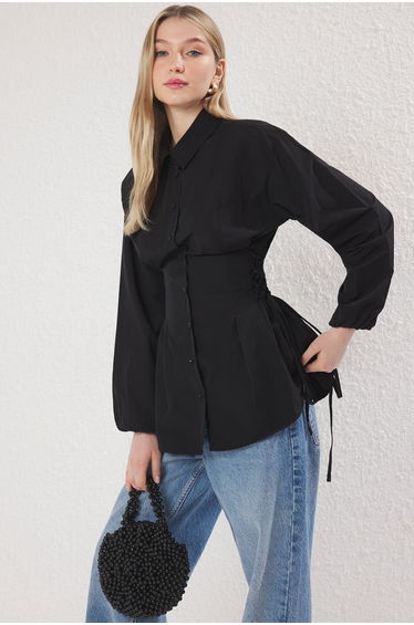 Black Lace Detail Woven Shirt