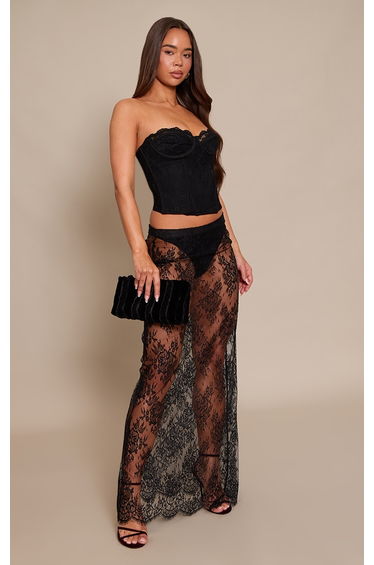Black Lace Column Maxi Skirt