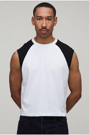 Regular Shrunken Raglan Tank - white