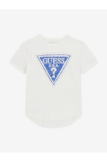 Guess Girls High Low Logo T-Shirt in White