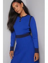 Fit and Flare Button Neck Knitted Dress - 3