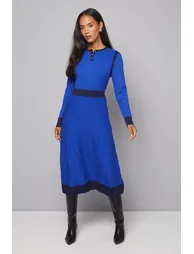 Fit and Flare Button Neck Knitted Dress