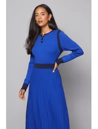 Fit and Flare Button Neck Knitted Dress - 1
