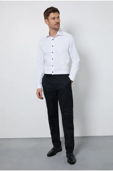 قميص سهل الكي بقصة ضيقة - أبيض