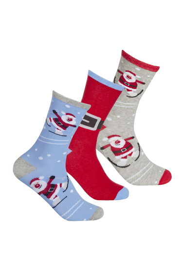 Womens/Ladies Cotton Rich Festive Socks (3 Pairs) - Blue/Grey