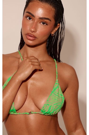 Lime Mosaic Print Rope Strap Triangle Bikini Top