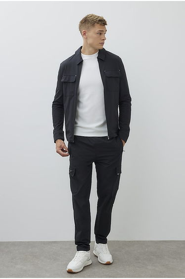 Black Nylon Skinny Fit Cargo Trousers