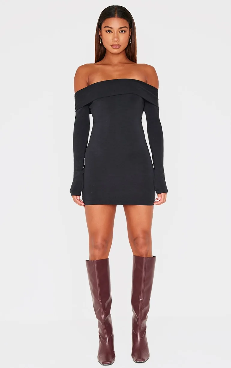 Shop Black Premium Contour Bardot Bodycon Dress Prettylittlething Online in Oman Shop Black Premium Contour Bardot Bodycon Dress Prettylittlething Online in Oman