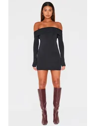 Black Premium Contour Bardot Bodycon Dress