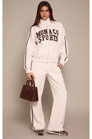 Cream Contrast Stripe Wide Leg Joggers
