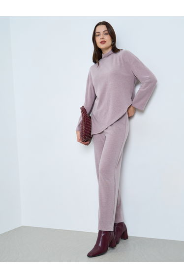 Women Lilac Asymmetric Knit Top and Pants Co-Ords