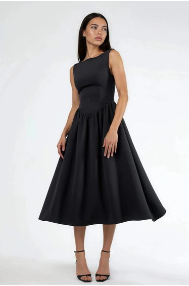 A-Form Midi Dress with Crew Neck
