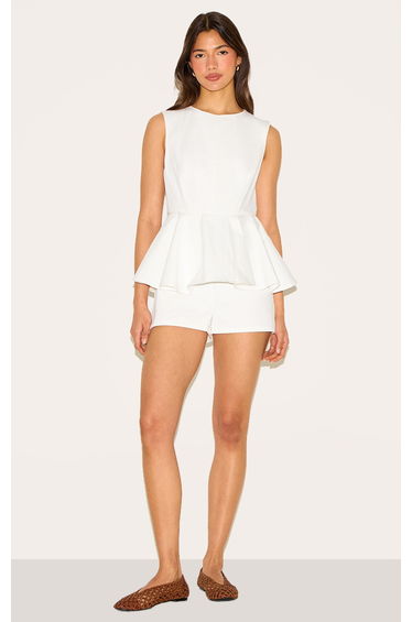 White Cotton Peplum Skort Playsuit