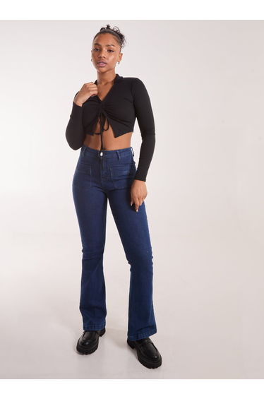 Long Sleeve Gathered Rib Top