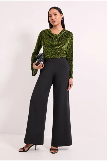 Fluted Sleeve Cowl Neck Top
