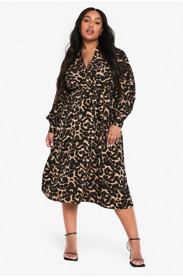 PLUS LEOPARD PRINT BELTED SKATER DRESS - leopard