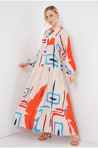 BDART Floral V-Neck Maxi Dress with Button Closure