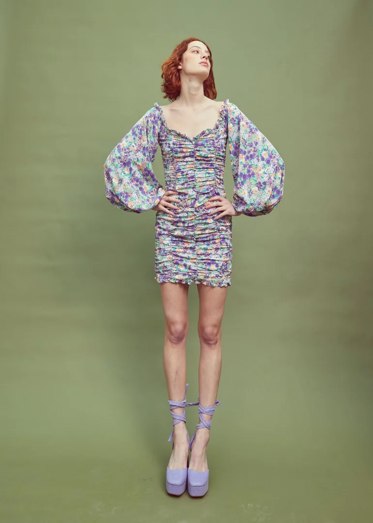 isabella floral mini dress Isabella Blue Cut-Out Mini Dress with Floral Applique