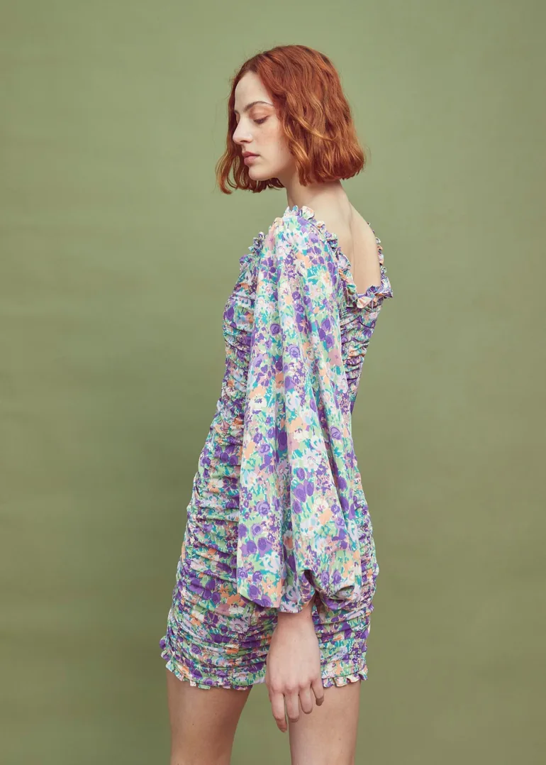 isabella floral mini dress Isabella Blue Cut-Out Mini Dress with Floral Applique