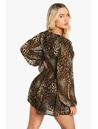 Animal Print Split Sleeve Playsuit - leopard - 2