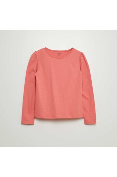 Plain T-shirt with gathered shoulders PINK