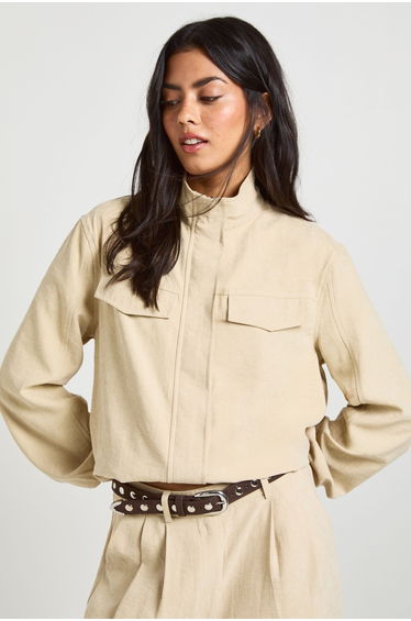 Peached Funnel Neck Tracksuit Top - stone