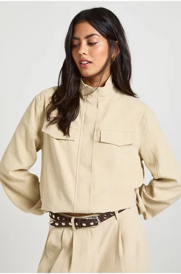 Peached Funnel Neck Tracksuit Top - stone