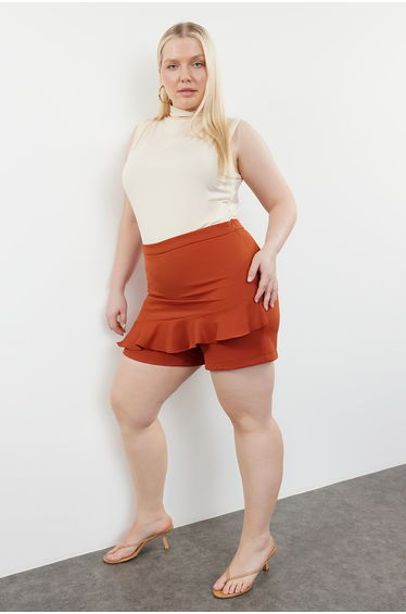 Brown High Waist Wide Leg Shorts-Skirt