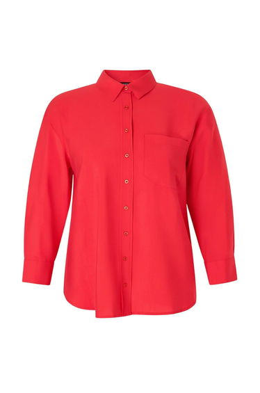 More Sustainable Red Modal Soft Tuşe Woven Plus Size Shirt
