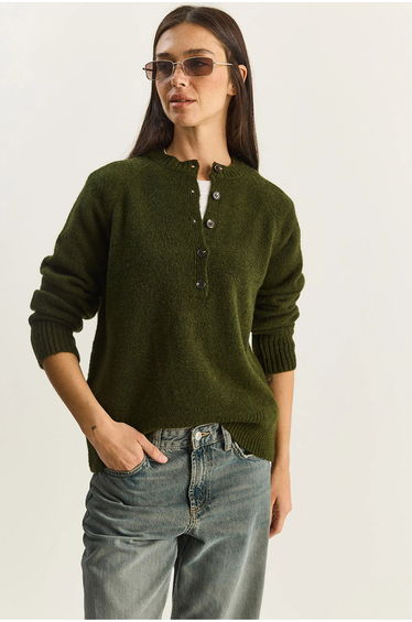 LUCCI Relaxed Fit Button Collar Knit Sweater