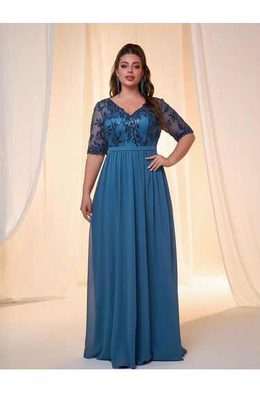 Leely Plus Women's Elegant V Neck Half Sleeve Party Dresses