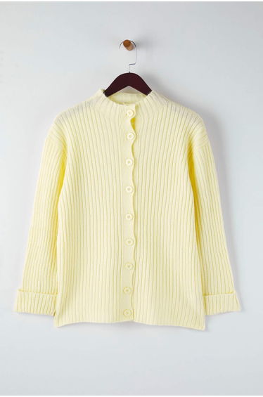 Yellow Soft Textured Stand Collar Knitwear Cardigan