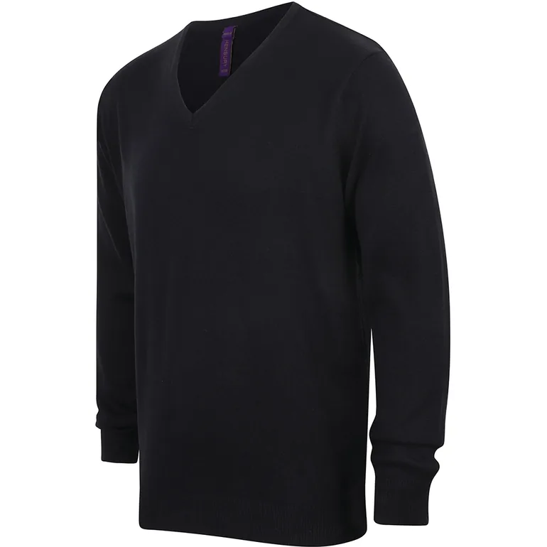 Henbury Mens 12 Gauge Fine Knit V-Neck Jumper / Sweatshirt - Navy - 2