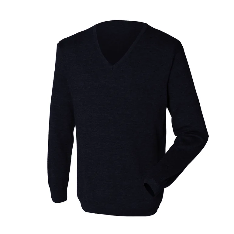 Henbury Mens 12 Gauge Fine Knit V-Neck Jumper / Sweatshirt - Navy
