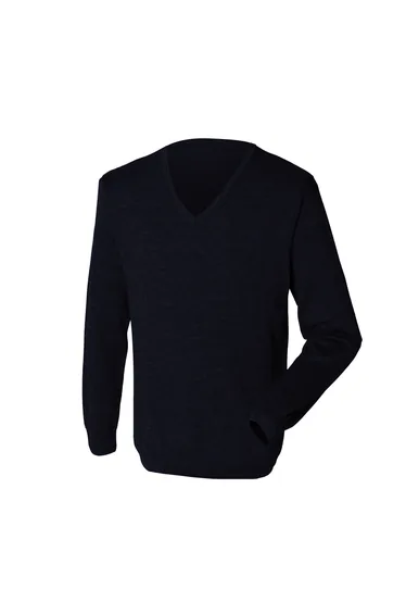 Henbury Mens 12 Gauge Fine Knit V-Neck Jumper / Sweatshirt - Navy