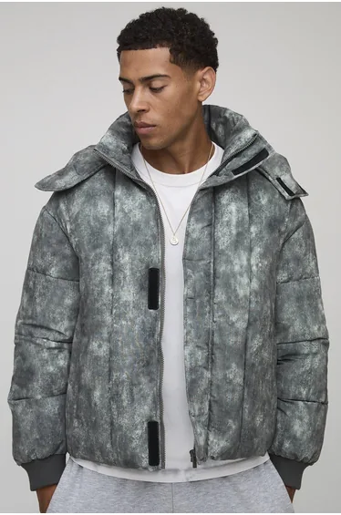 جاكيت دوفيت منفوخ بهودي بتصميم واسع بياقة عالية - أخضر