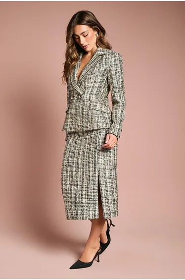 Sequin Tweed Midi Skirt