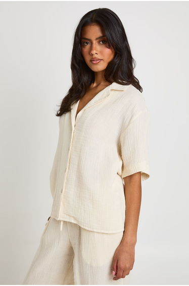 Cheesecloth Short Sleeve Shirt - ecru