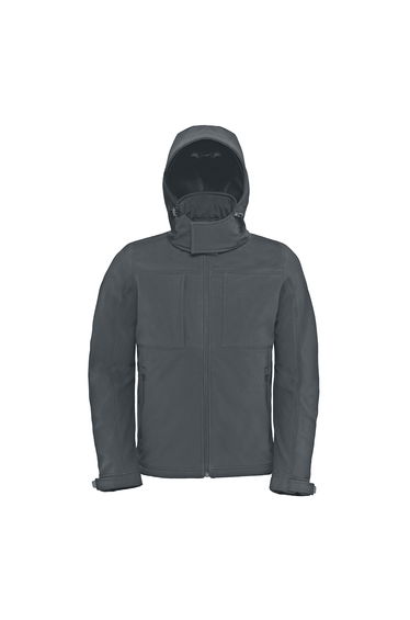 B&C Mens Hooded Softshell Breathable, Waterproof & Windproof Jacket (Fleece Lining) - Dark Grey